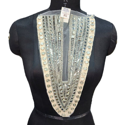 V Shaped Beads work Net Base Neckline Applique