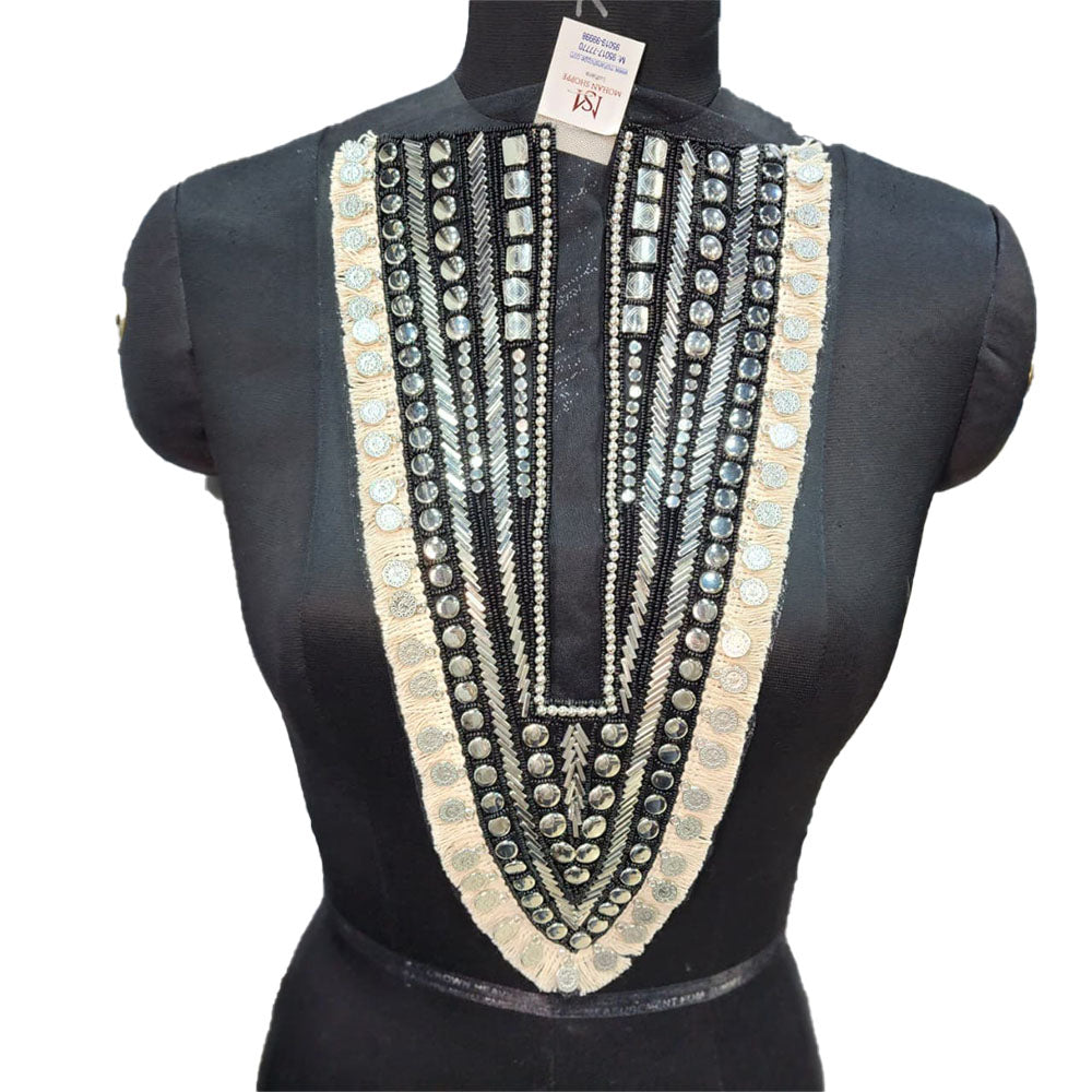 V Shaped Beads work Net Base Neckline Applique