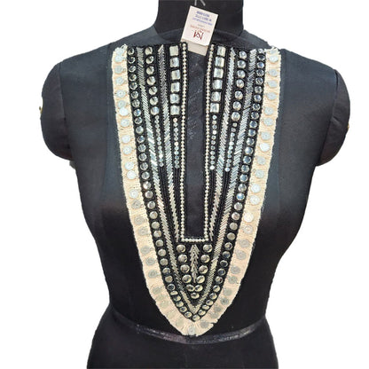 V Shaped Beads work Net Base Neckline Applique
