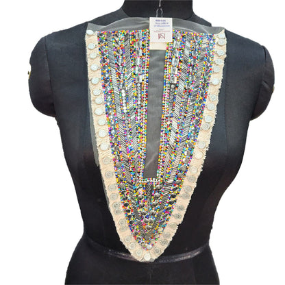 V Shaped Beads work Net Base Neckline Applique