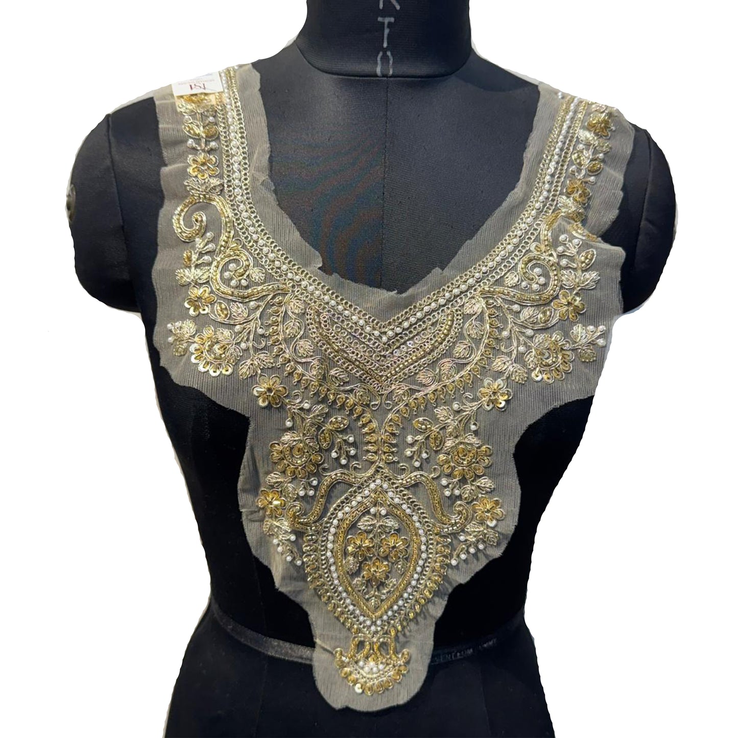 Golden color Designer Beads work Neckline Applique