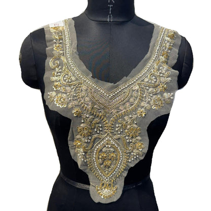 Golden color Designer Beads work Neckline Applique
