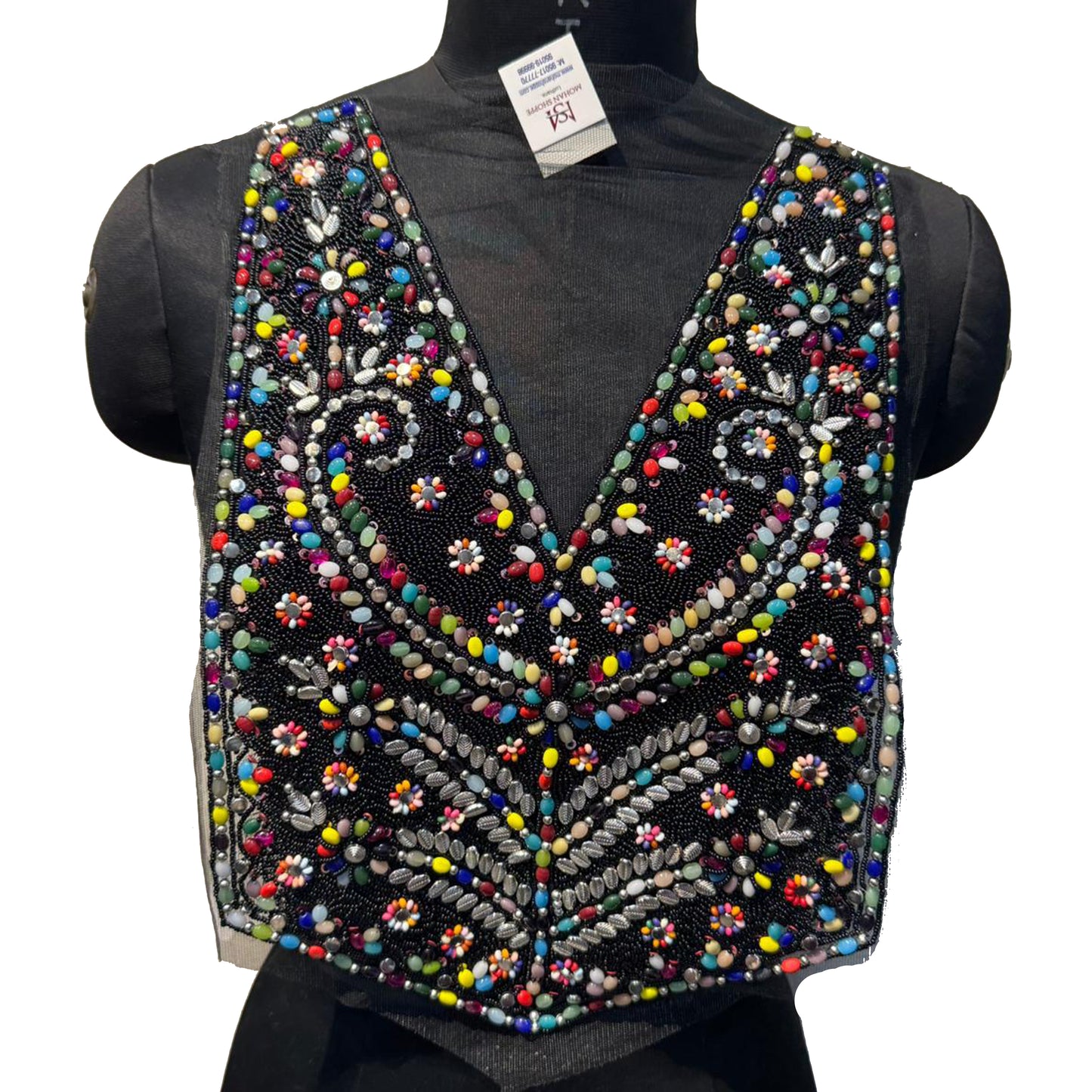 Black color Beads work Premium Neckline Applique