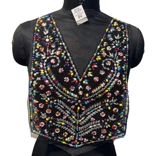 Black color Beads work Premium Neckline Applique