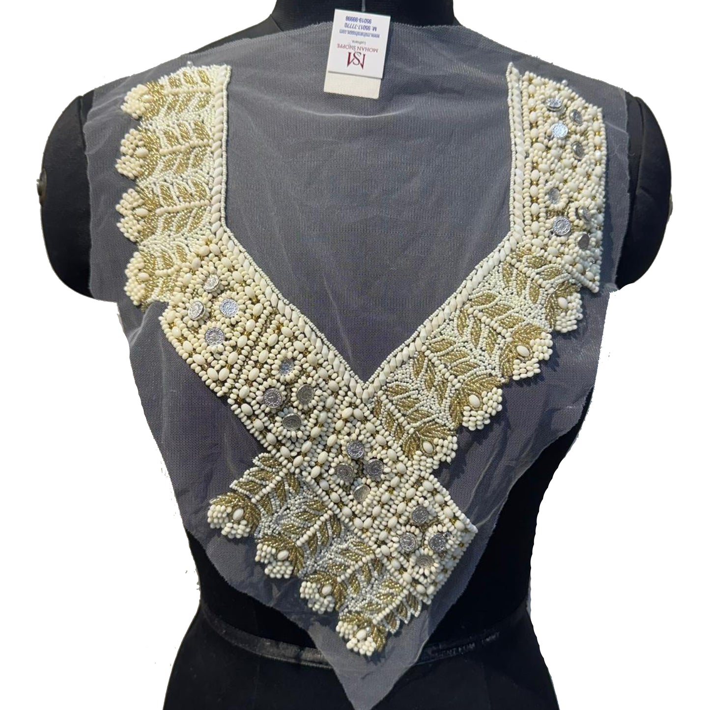 Gorgeous Beads work Neckline Applique on Net Base