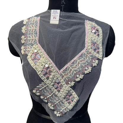Gorgeous Beads work Neckline Applique on Net Base