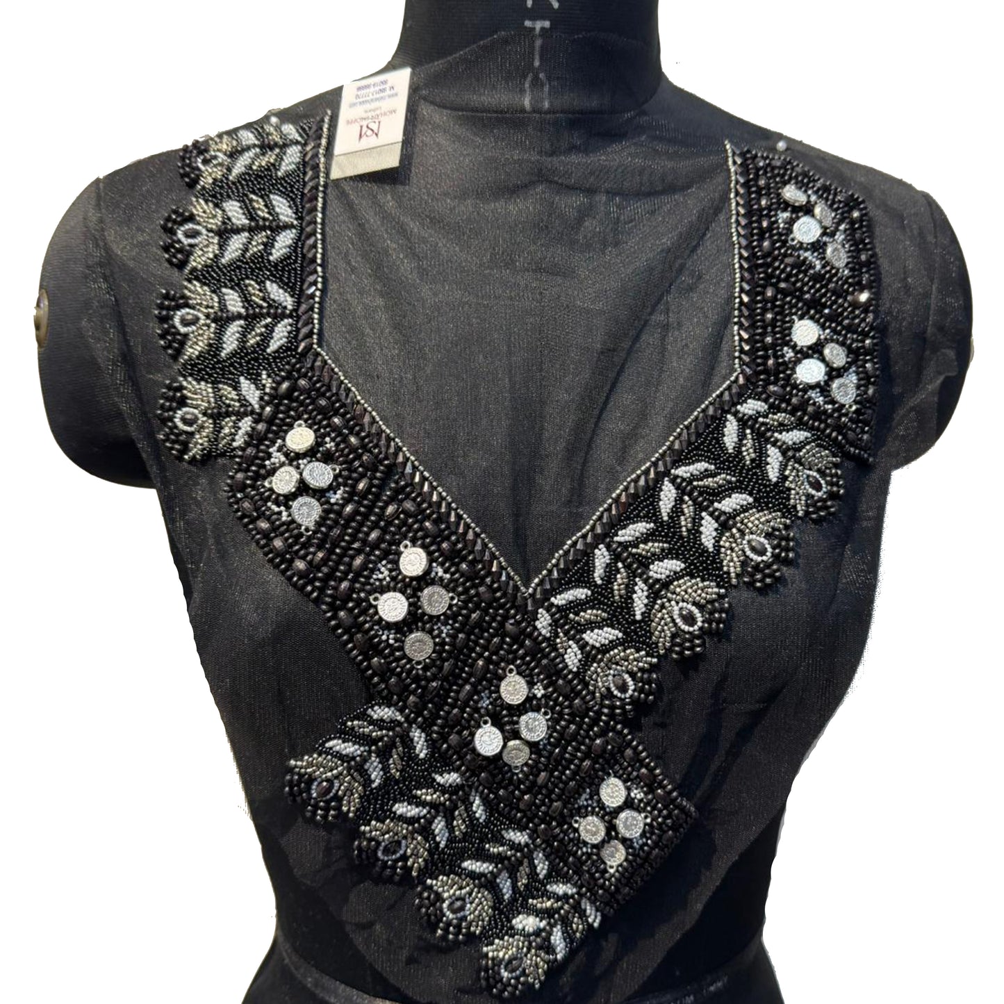 Gorgeous Beads work Neckline Applique on Net Base