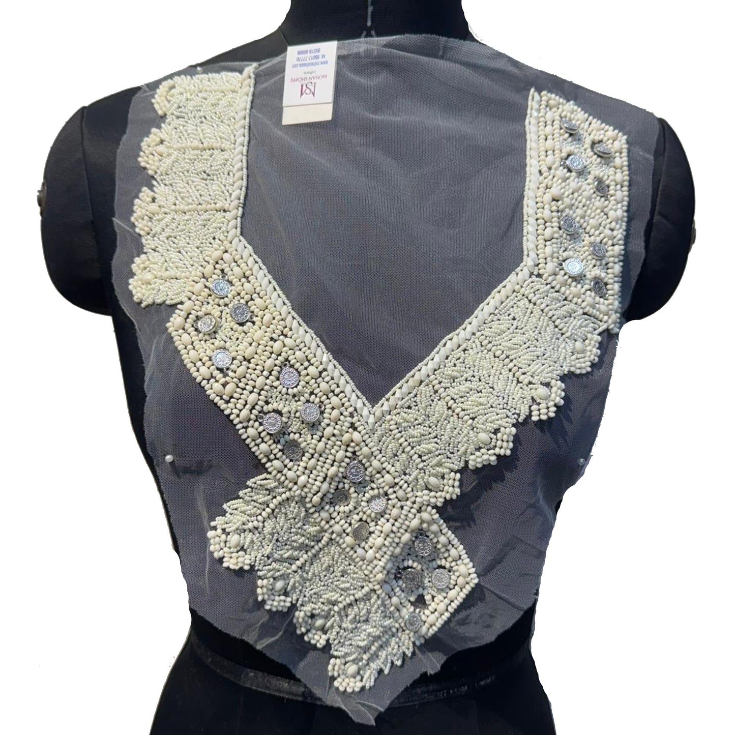 Gorgeous Beads work Neckline Applique on Net Base