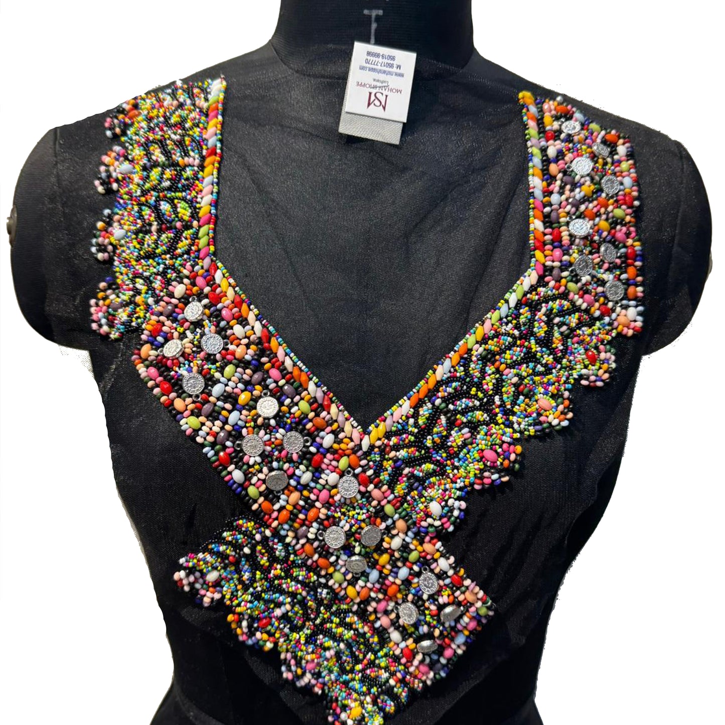 Gorgeous Beads work Neckline Applique on Net Base