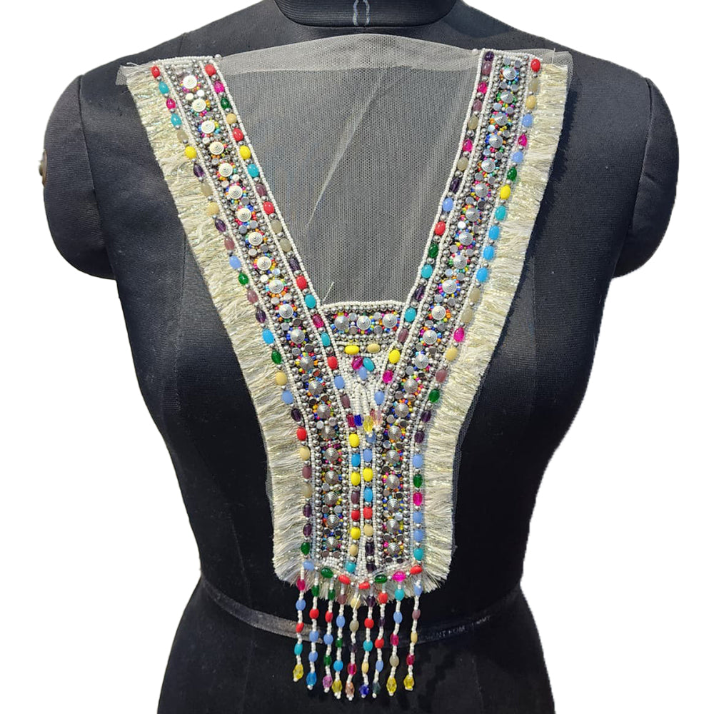 Multicolor Beads work Neck Applique