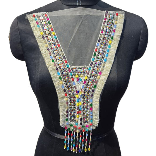 Multicolor Beads work Neck Applique