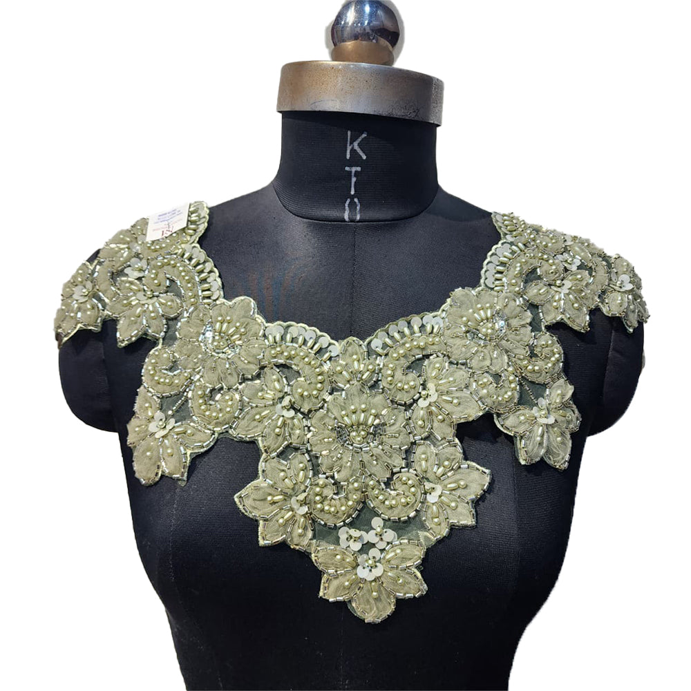 Designer Beads and Pearl work Neckline Applique