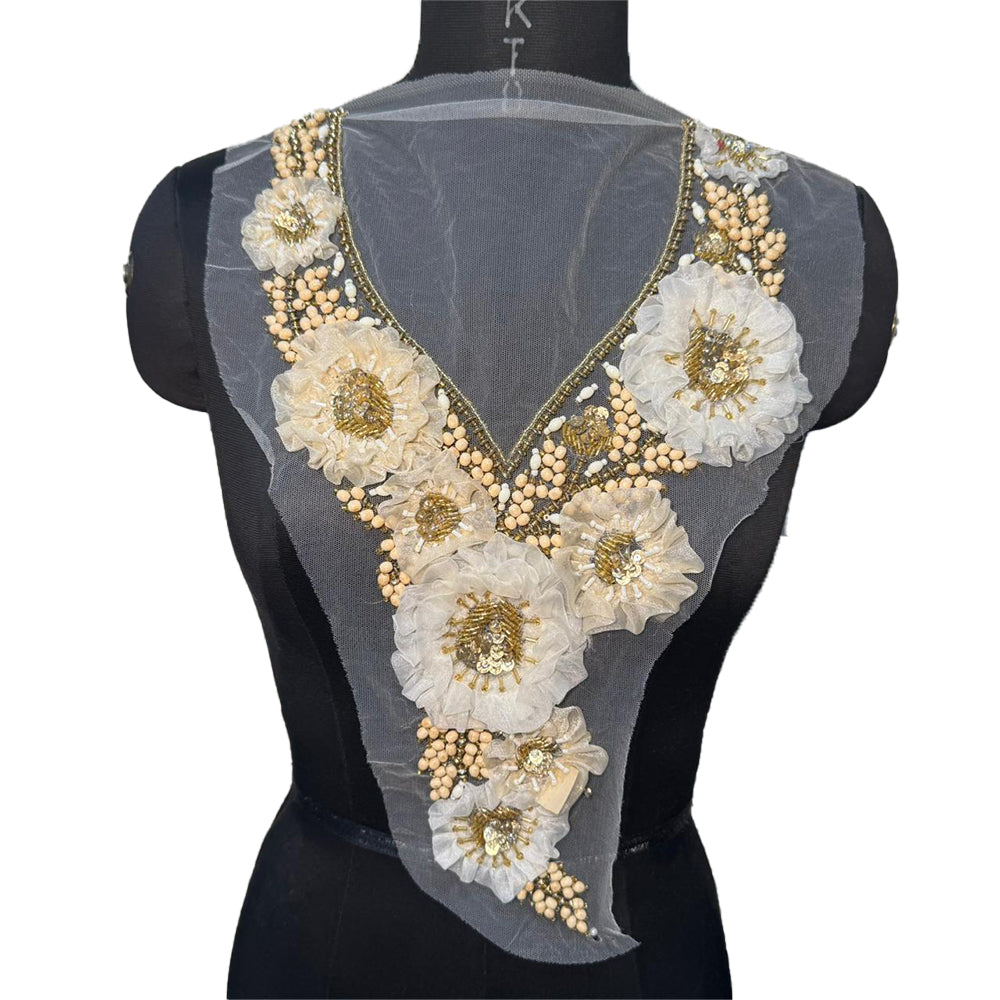 Beautiful Beads work Floral Neckline Applique