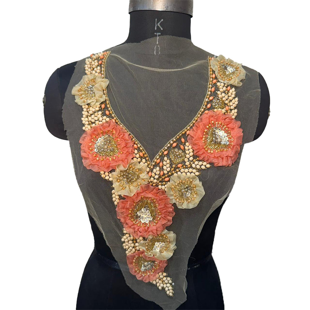 Beautiful Beads work Floral Neckline Applique