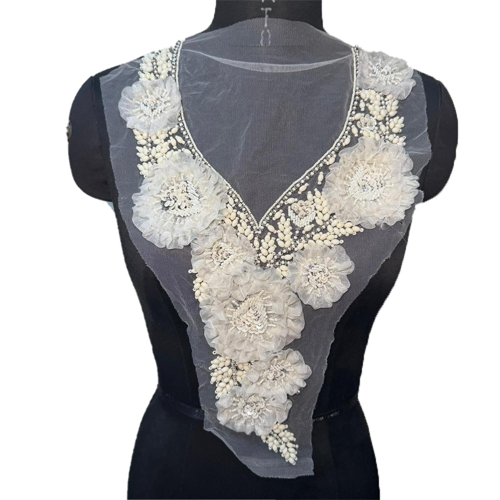 Beautiful Beads work Floral Neckline Applique