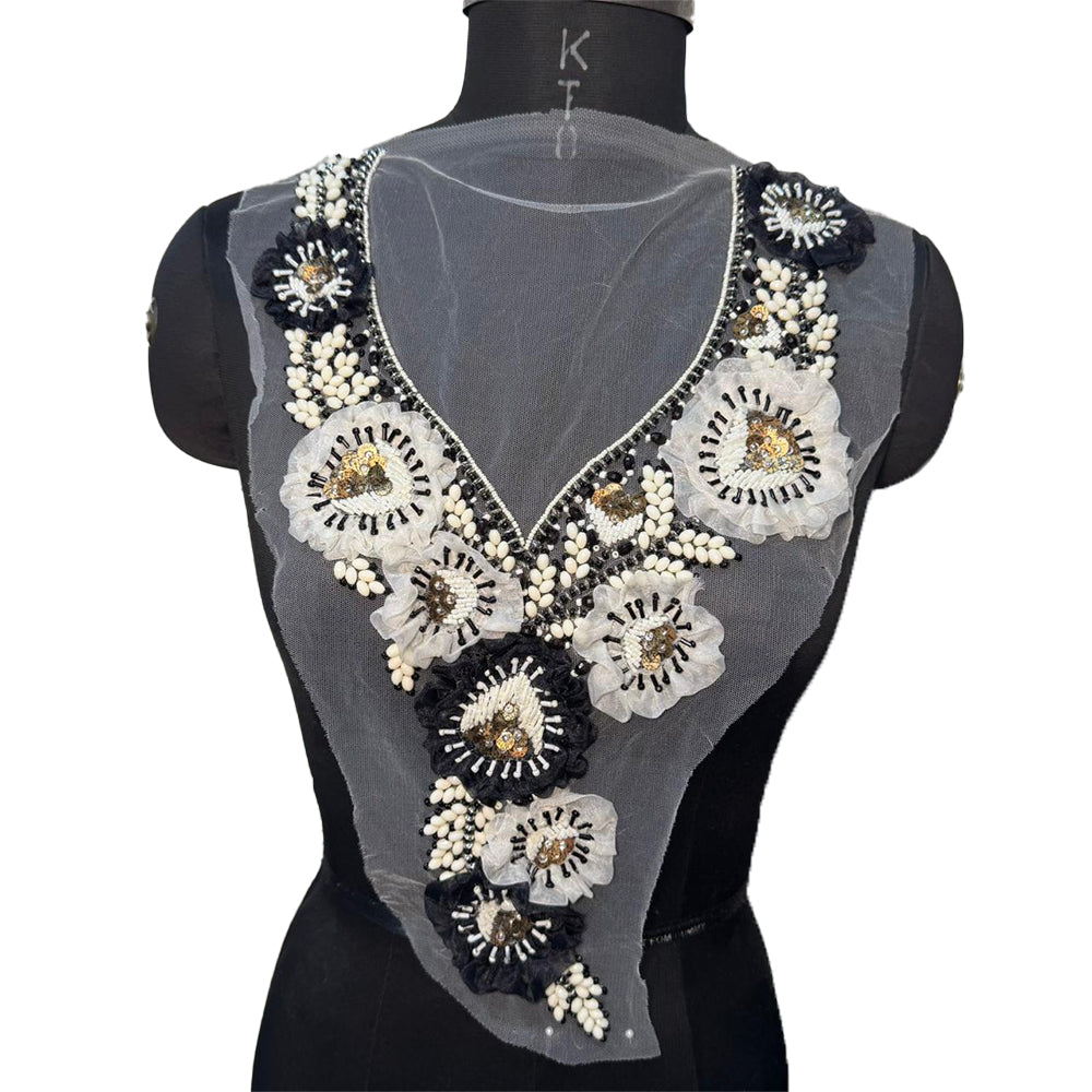 Beautiful Beads work Floral Neckline Applique