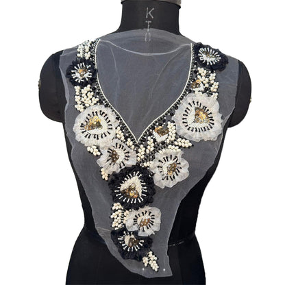 Beautiful Beads work Floral Neckline Applique
