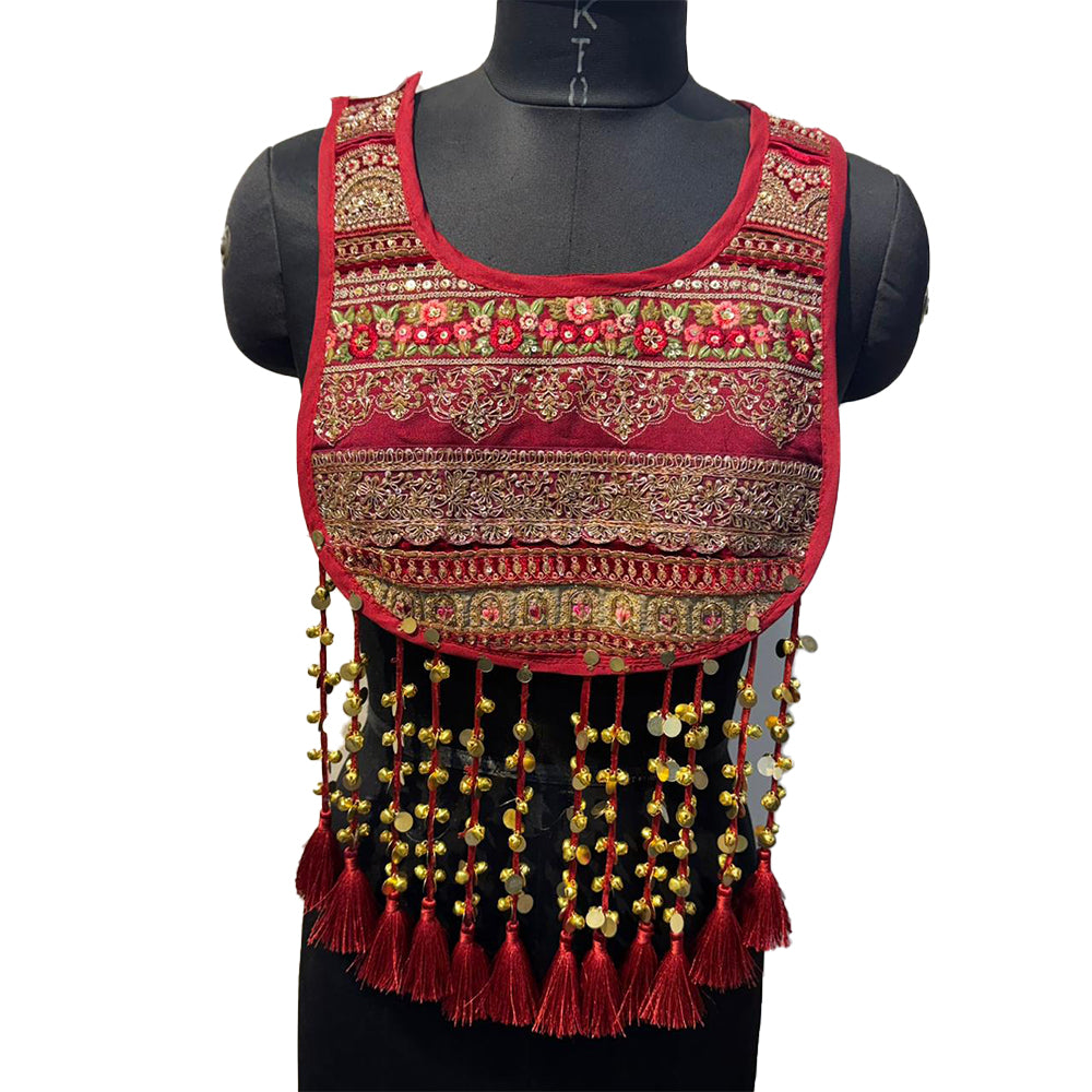 Trending Maroon Base Latkan work Neckline Applique
