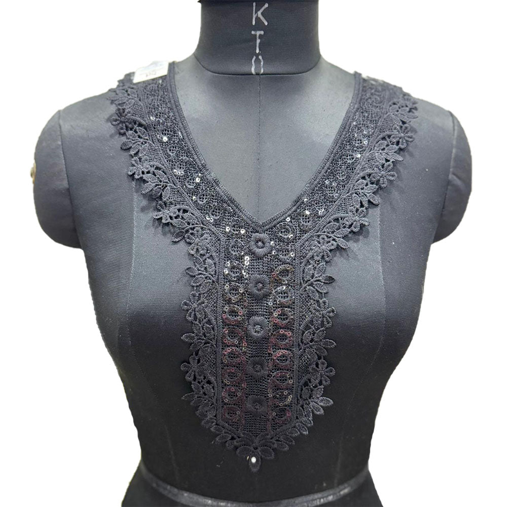 Black color Cotton Neckline Patch Applique