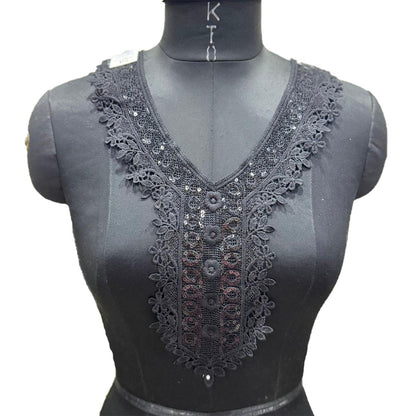 Black color Cotton Neckline Patch Applique