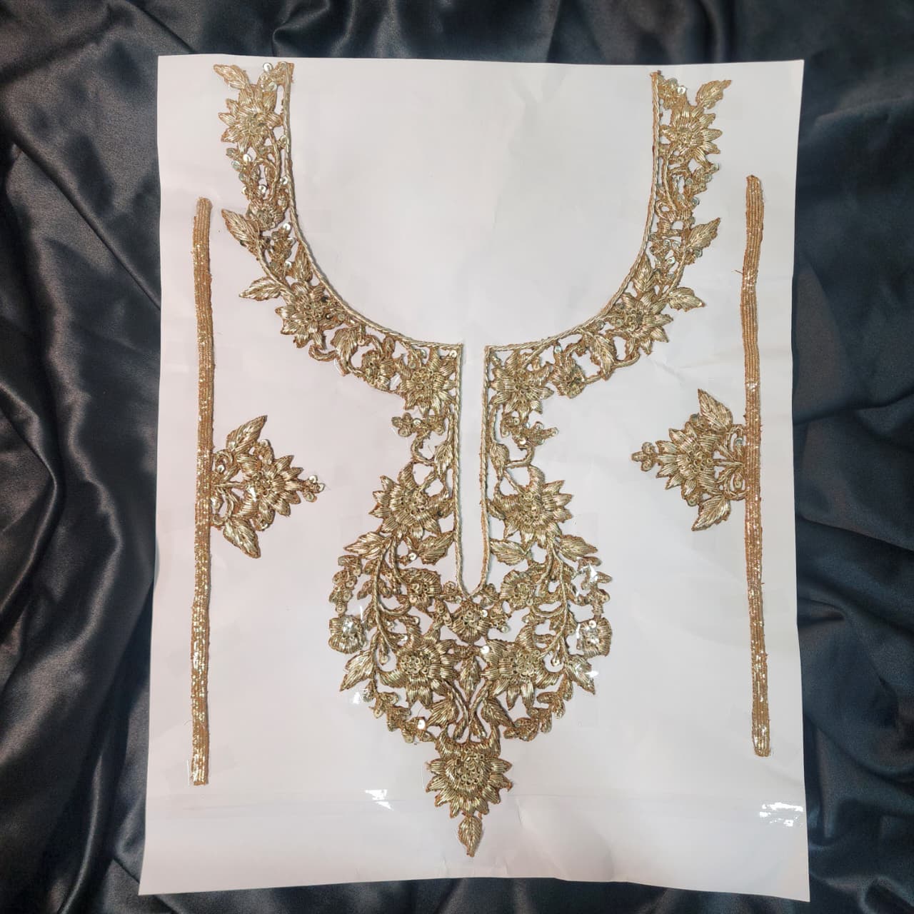 Light Gold Dabka work Handwork Neckline Patch