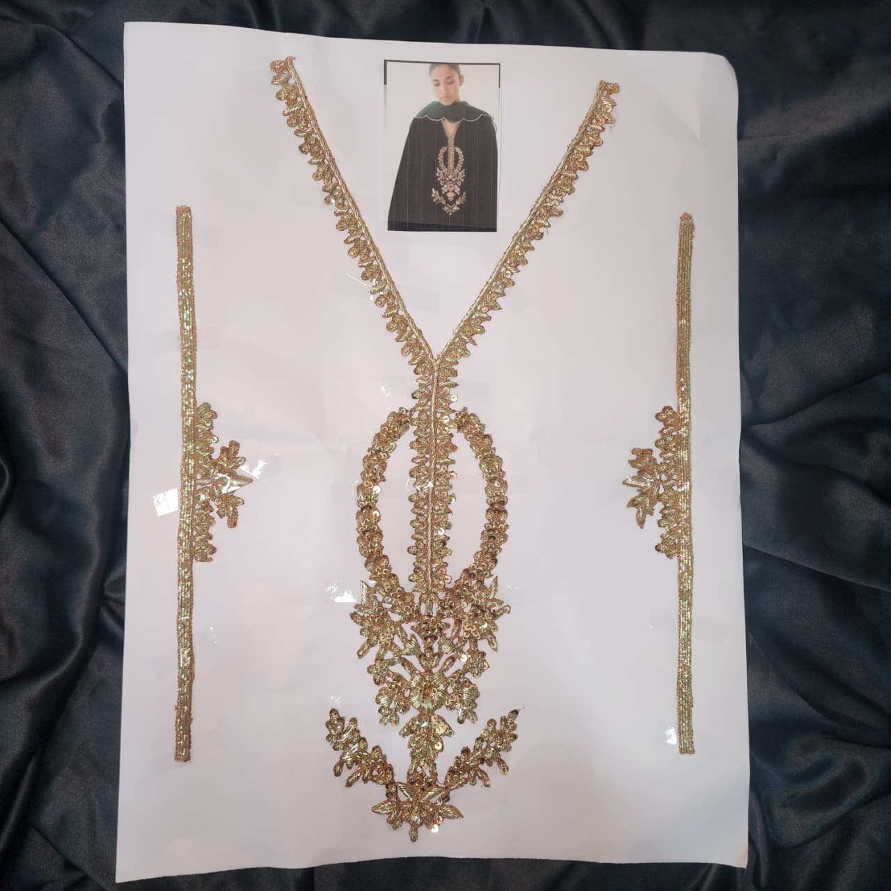 Light Gold Dabka work Handwork Neckline Patch