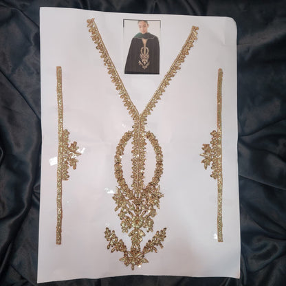 Light Gold Dabka work Handwork Neckline Patch