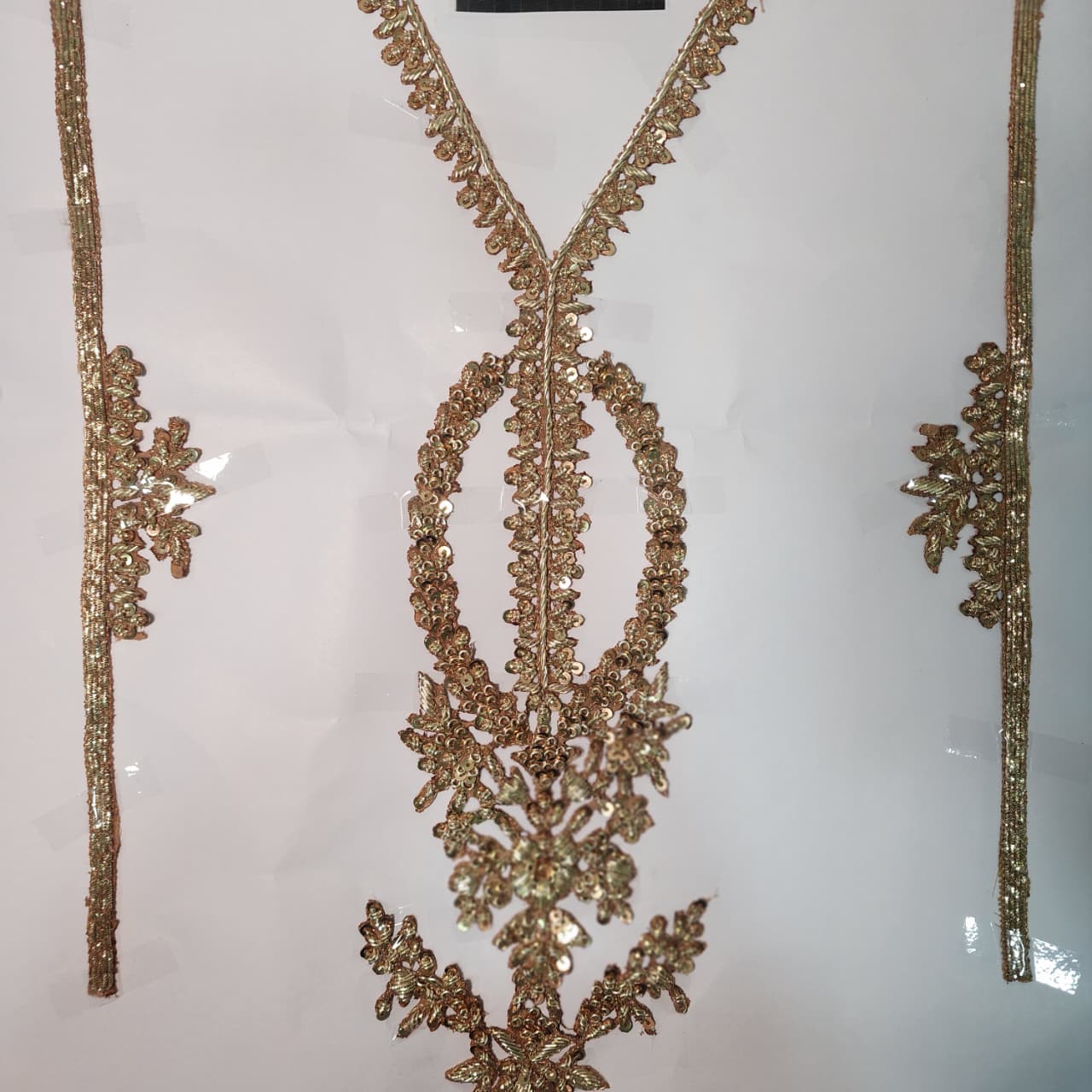 Light Gold Dabka work Handwork Neckline Patch