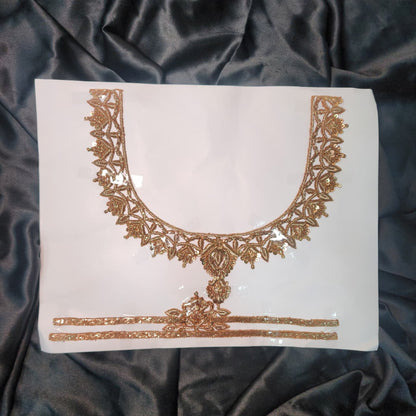 Antique Gold U shape Dabka Handwork Neckline