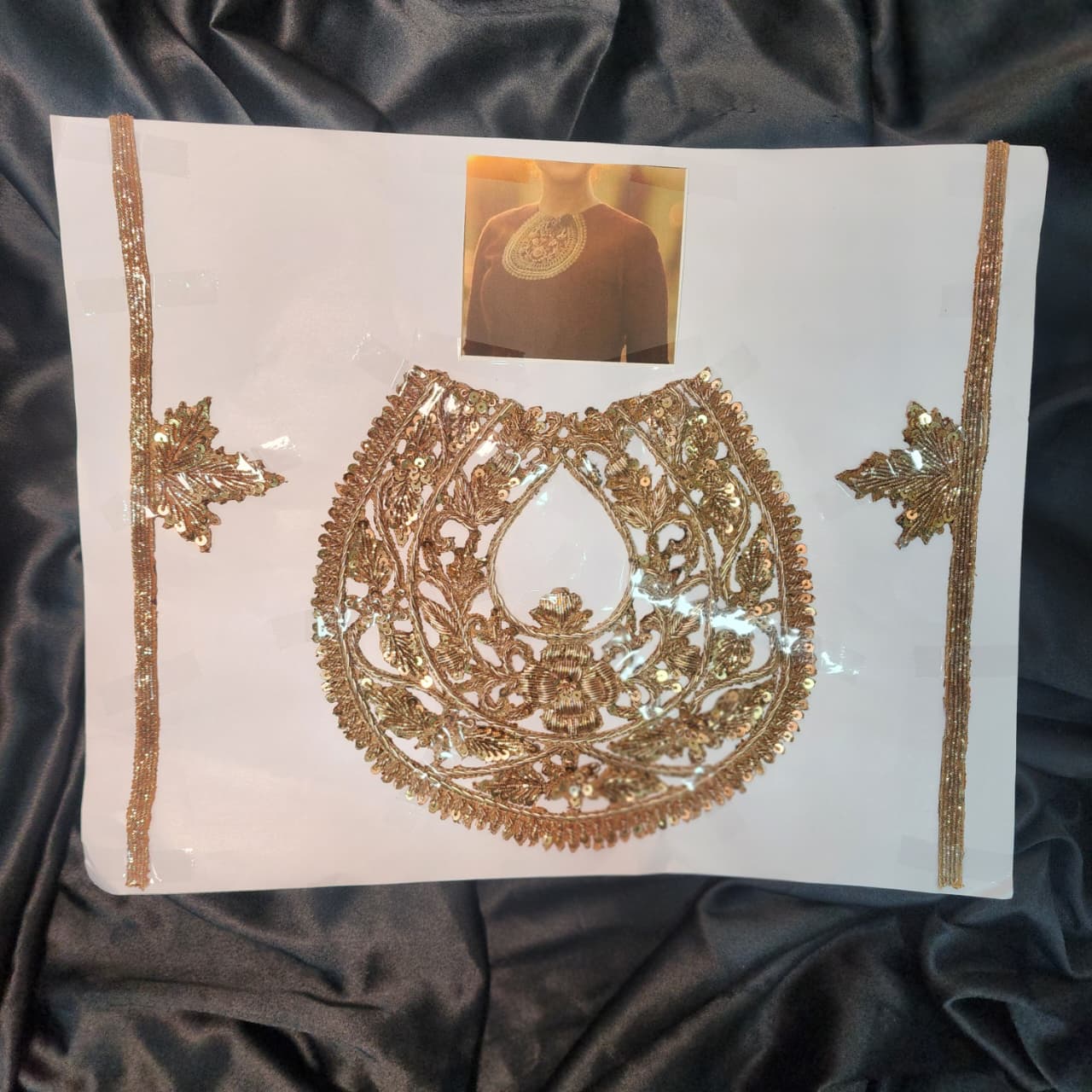 Antique Gold Dabka work Handwork Neckline Patch