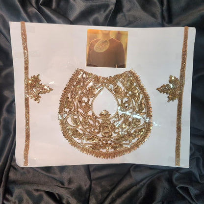 Antique Gold Dabka work Handwork Neckline Patch