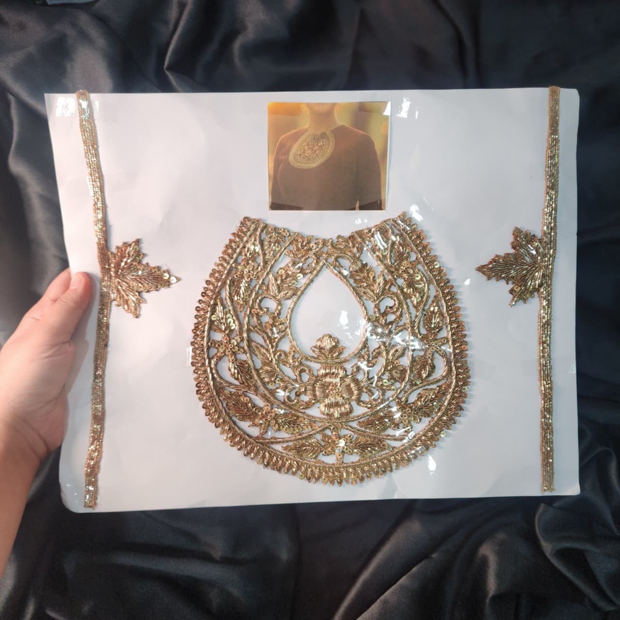 Antique Gold Dabka work Handwork Neckline Patch