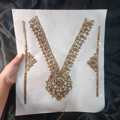 Antique Dabka work Handwork Neckline Patch Applique
