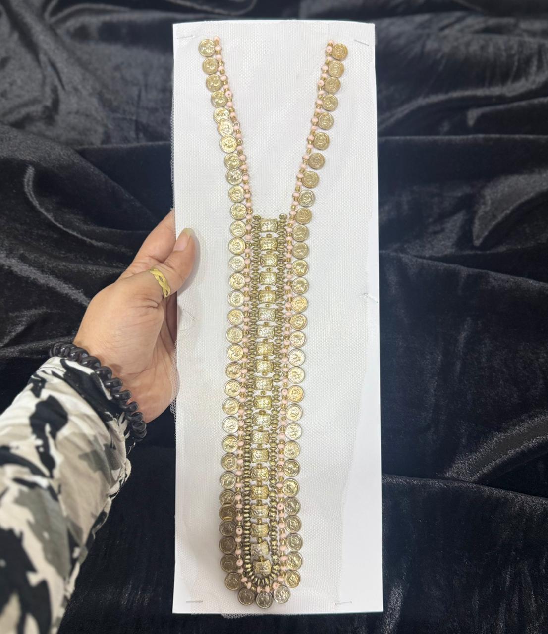Golden Coin & Beaded Neckline Hand Embroidery Patch