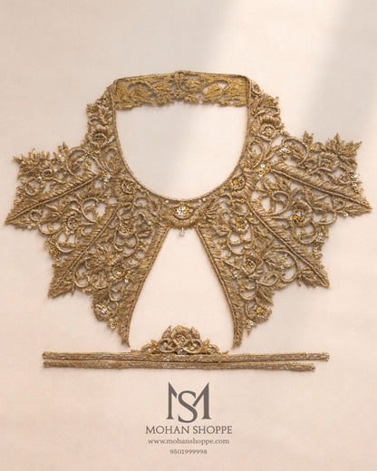 Gorgeous Antique Gold Dabka work Handwork Neckline Patch