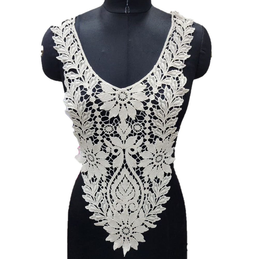 Stylish Off-White Dyeable Floral Cutwork Neck Patch
