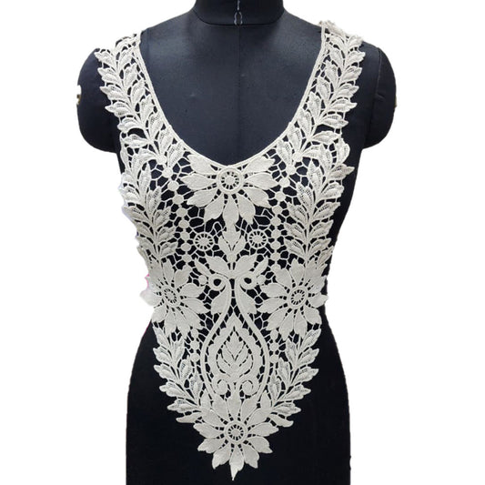 Stylish Off-White Dyeable Floral Cutwork Neck Patch