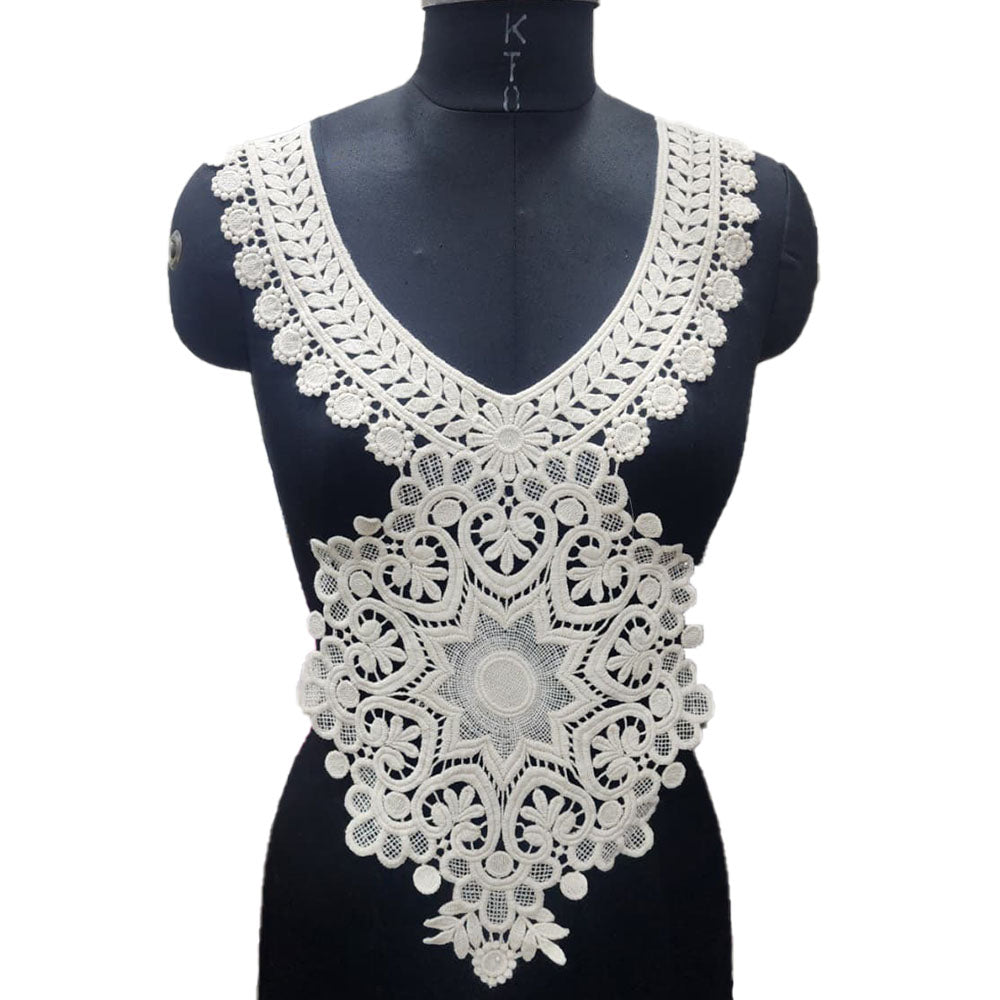 Fancy Off-White Dyeable Neck Applique for Dresses