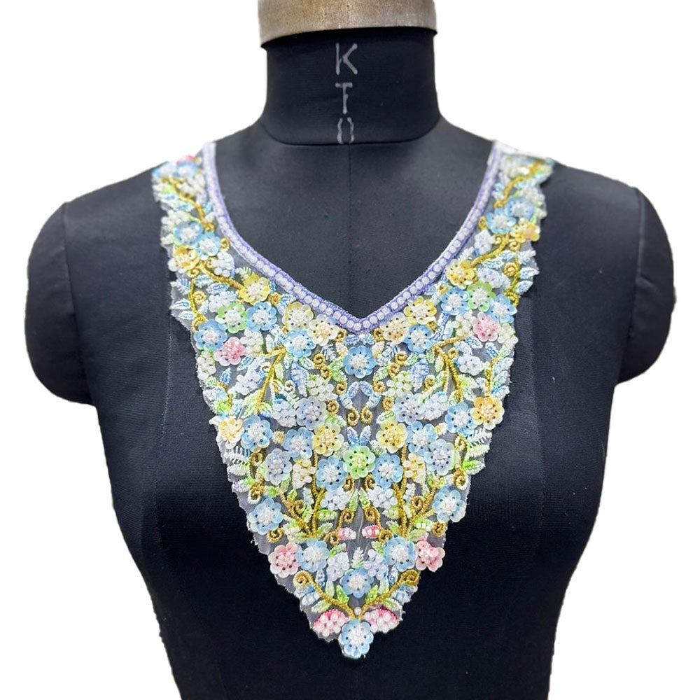 Designer Sequence & Beaded Neck Applique Patch