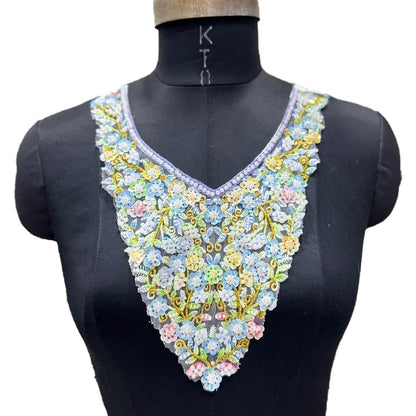 Designer Sequence & Beaded Neck Applique Patch