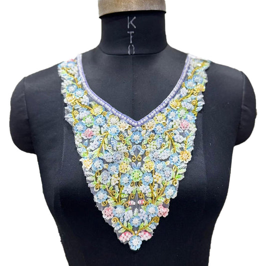 Designer Sequence & Beaded Neck Applique Patch