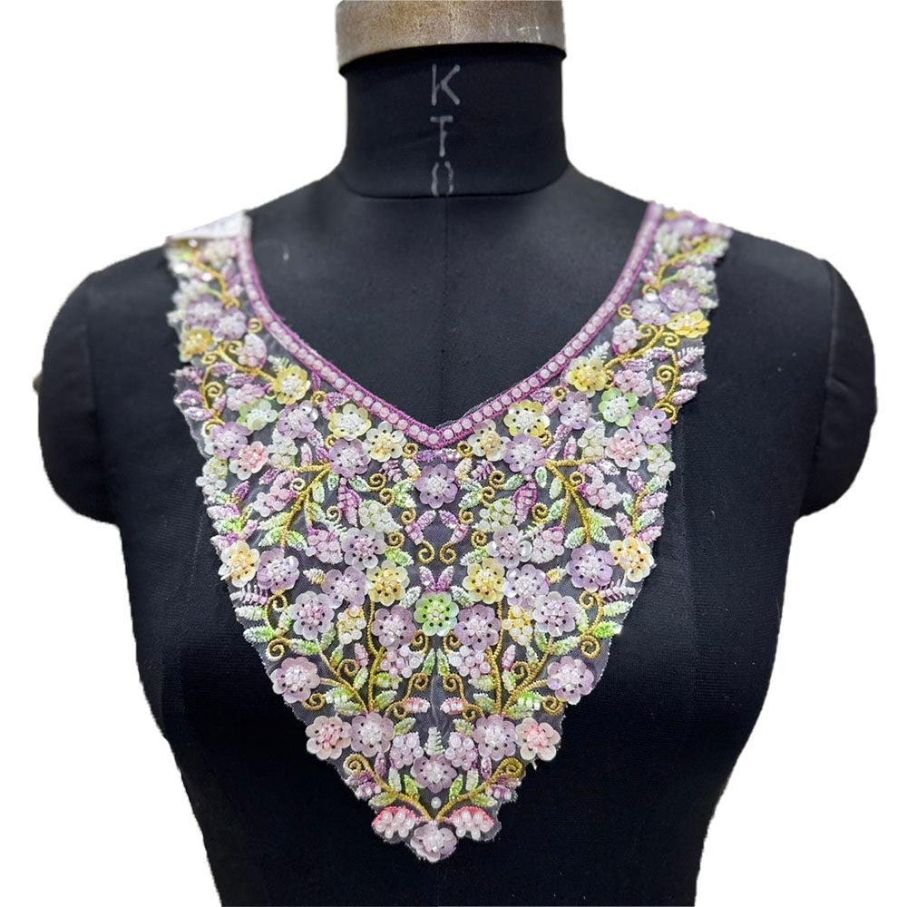 Designer Sequence & Beaded Neck Applique Patch