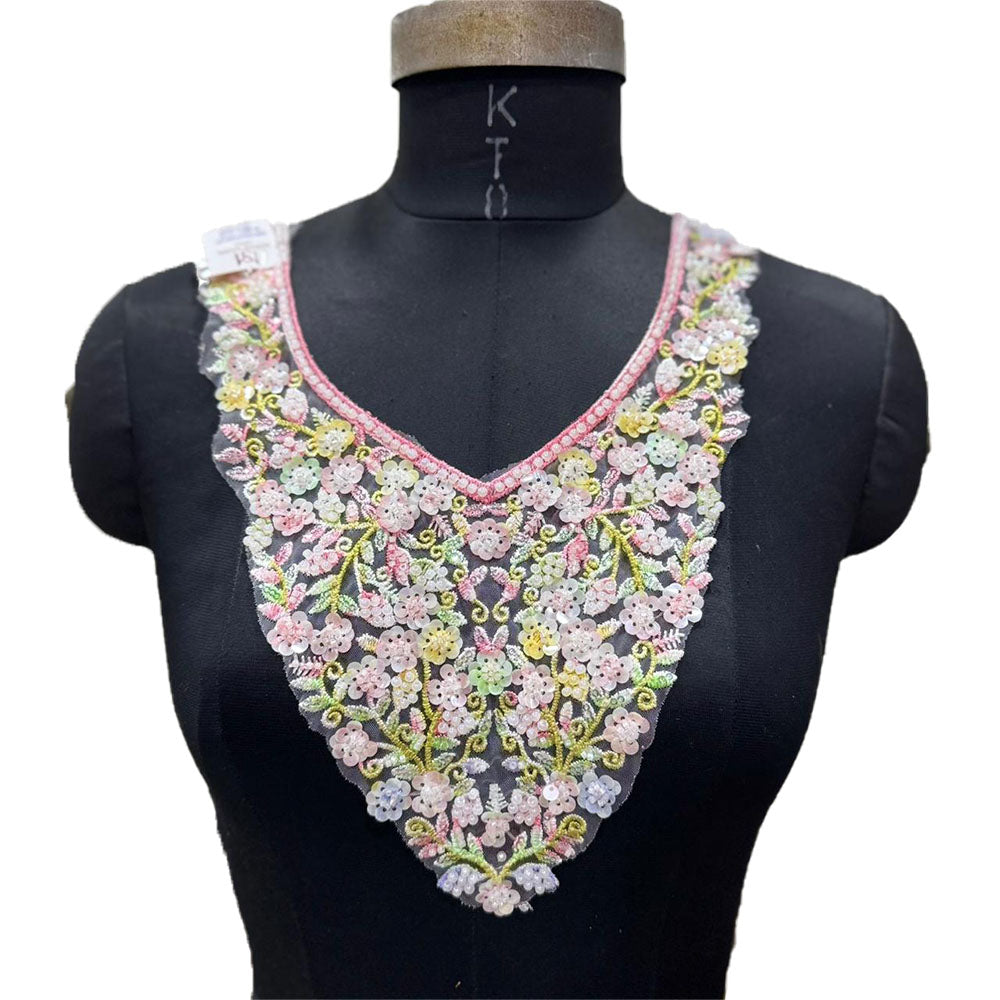 Designer Sequence & Beaded Neck Applique Patch
