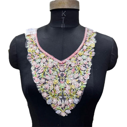 Designer Sequence & Beaded Neck Applique Patch