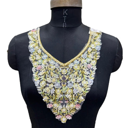 Designer Sequence & Beaded Neck Applique Patch