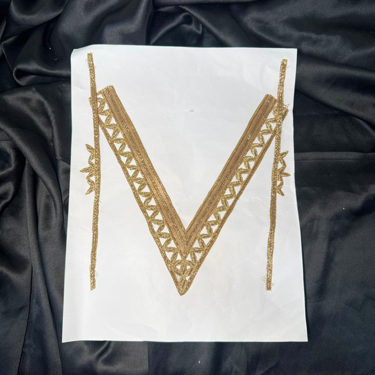 Designer V Shape Zardosi & Sequence Neckline Patch with Sleeves