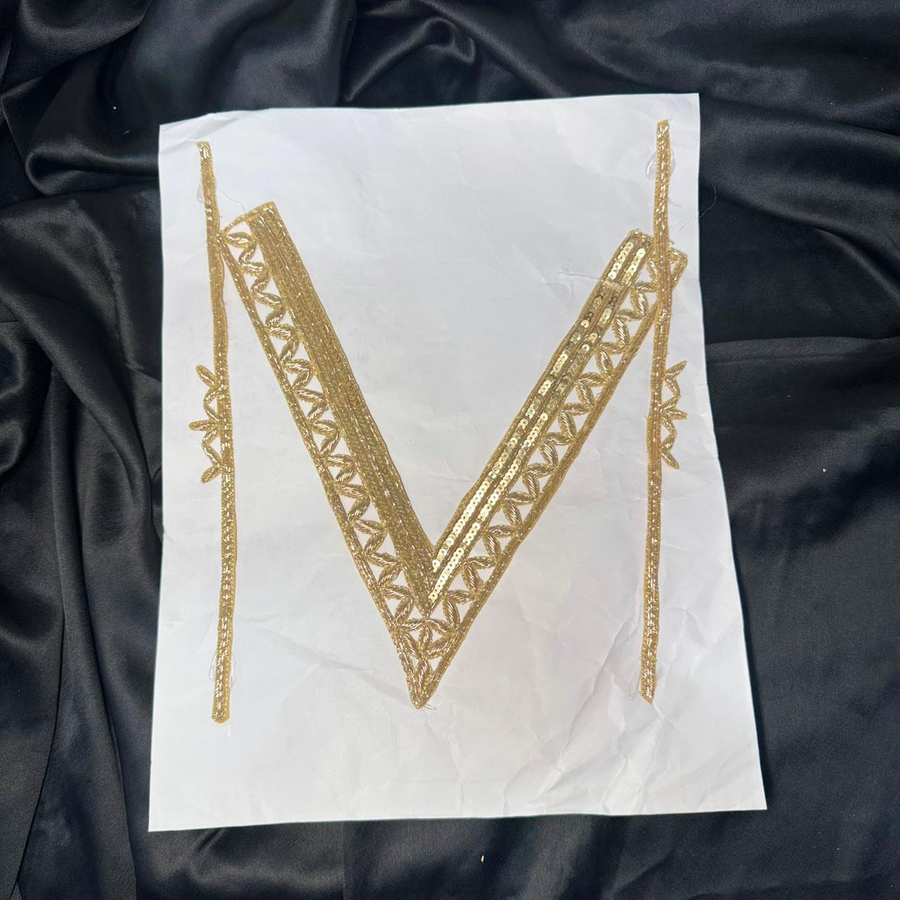 Designer V Shape Zardosi & Sequence Neckline Patch with Sleeves