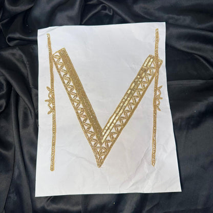 Designer V Shape Zardosi & Sequence Neckline Patch with Sleeves