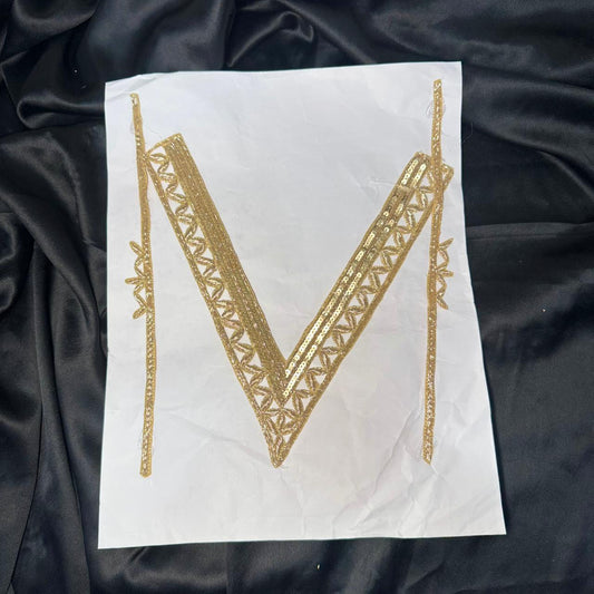 Designer V Shape Zardosi & Sequence Neckline Patch with Sleeves