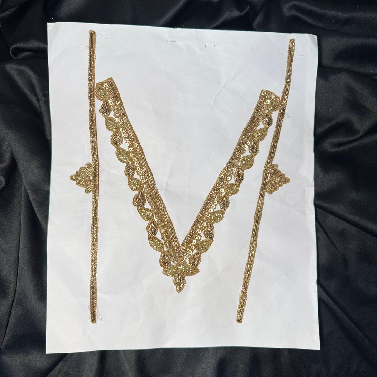 Stylish Leaf Pattern Beaded Neckline Patch with Sleeves